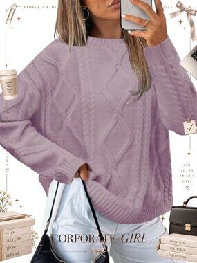 Cable Knit Crewneck Pullover Sweater Long Sleeve Chunky Knit Fall Winter